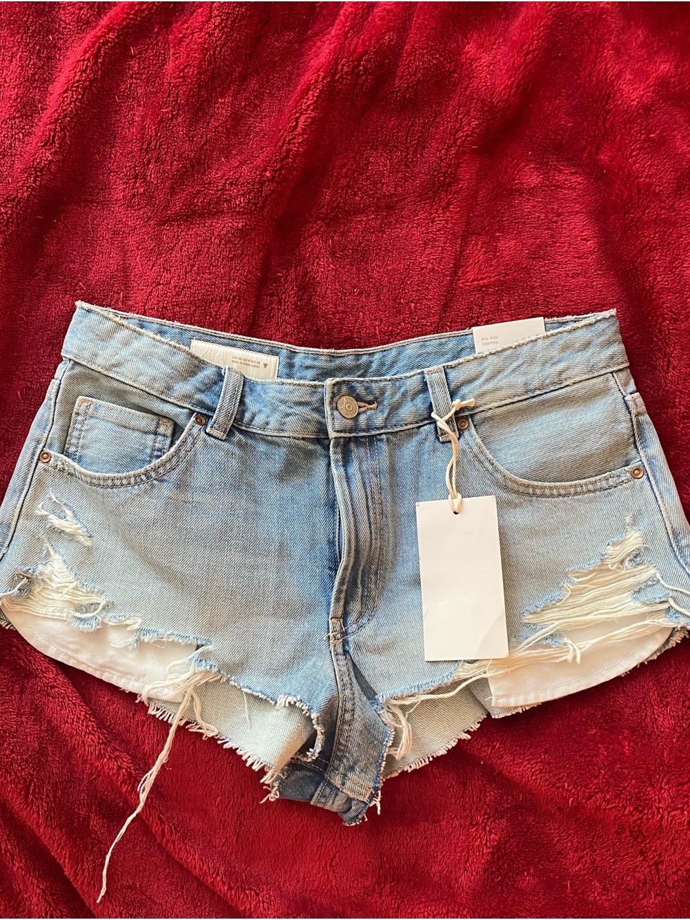 Zara Light Blue Distressed Denim Cutoff Shorts